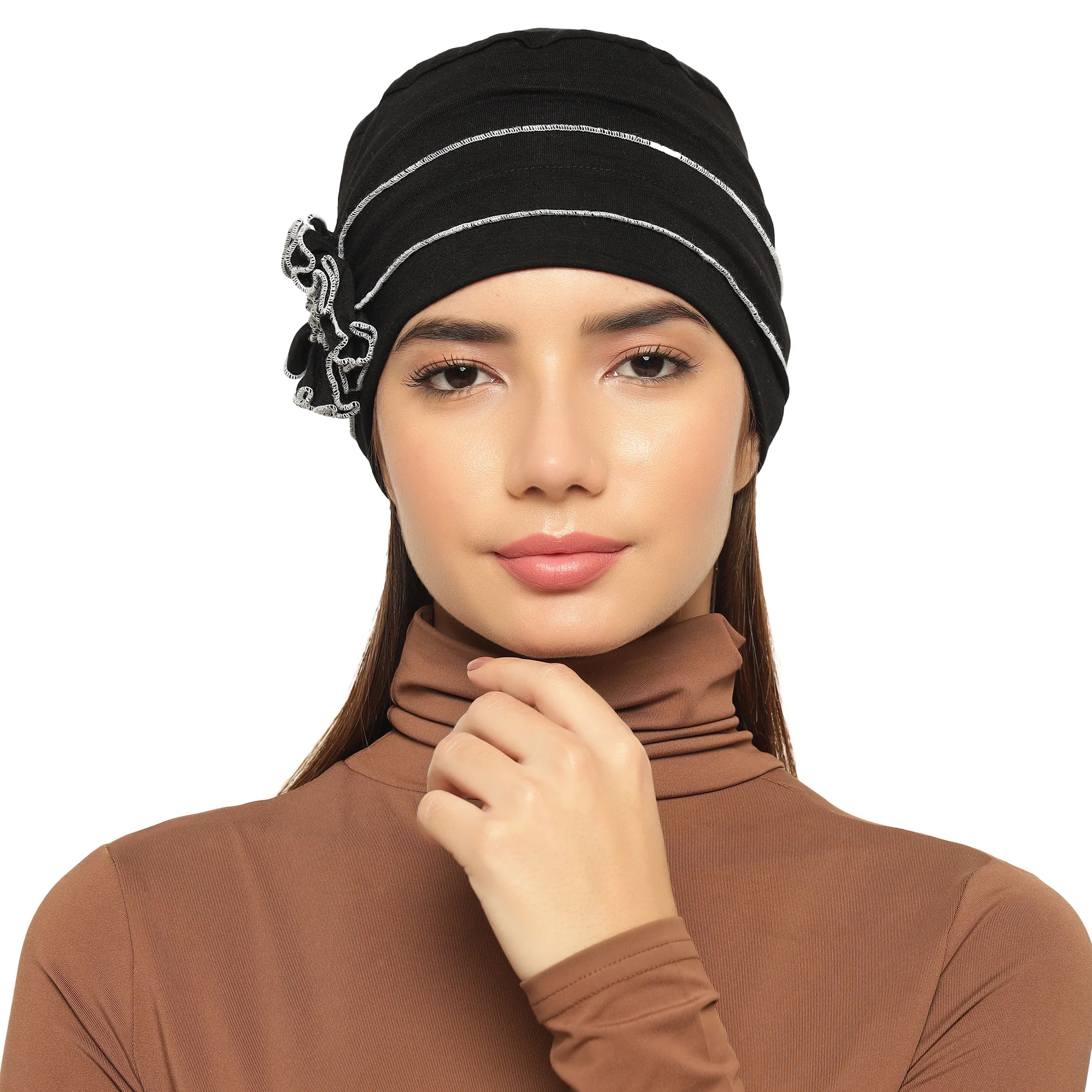 The Headscarves Women Ruffles Design with Flowers Free Size Headwear